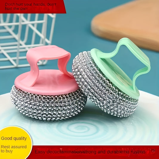 Stainless Steel Sponge Handle Brush, Replaceable Handle, Removable Decontamination Ball, Dishwashing Scrubber Cleaning Tool, Scratch-Free Nano, Household Residue-Free Kitchen Cleaning Tool