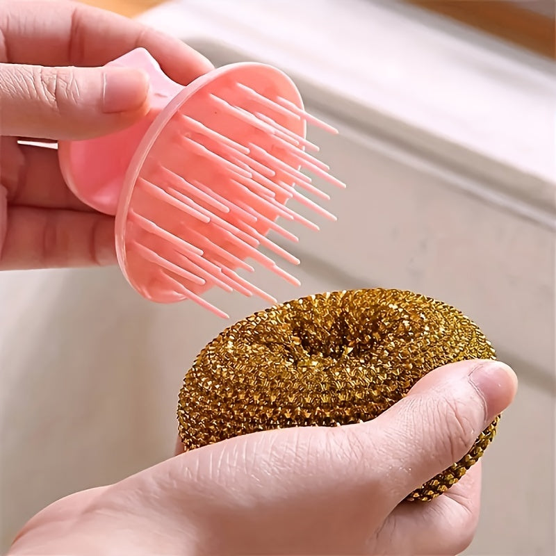 Stainless Steel Sponge Handle Brush, Replaceable Handle, Removable Decontamination Ball, Dishwashing Scrubber Cleaning Tool, Scratch-Free Nano, Household Residue-Free Kitchen Cleaning Tool