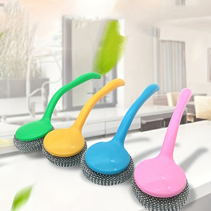 Stainless Steel Sponge Handle Brush, Replaceable Handle, Removable Decontamination Ball, Dishwashing Scrubber Cleaning Tool, Scratch-Free Nano, Household Residue-Free Kitchen Cleaning Tool