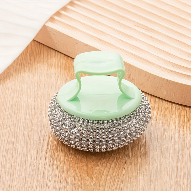 Stainless Steel Sponge Handle Brush, Replaceable Handle, Removable Decontamination Ball, Dishwashing Scrubber Cleaning Tool, Scratch-Free Nano, Household Residue-Free Kitchen Cleaning Tool