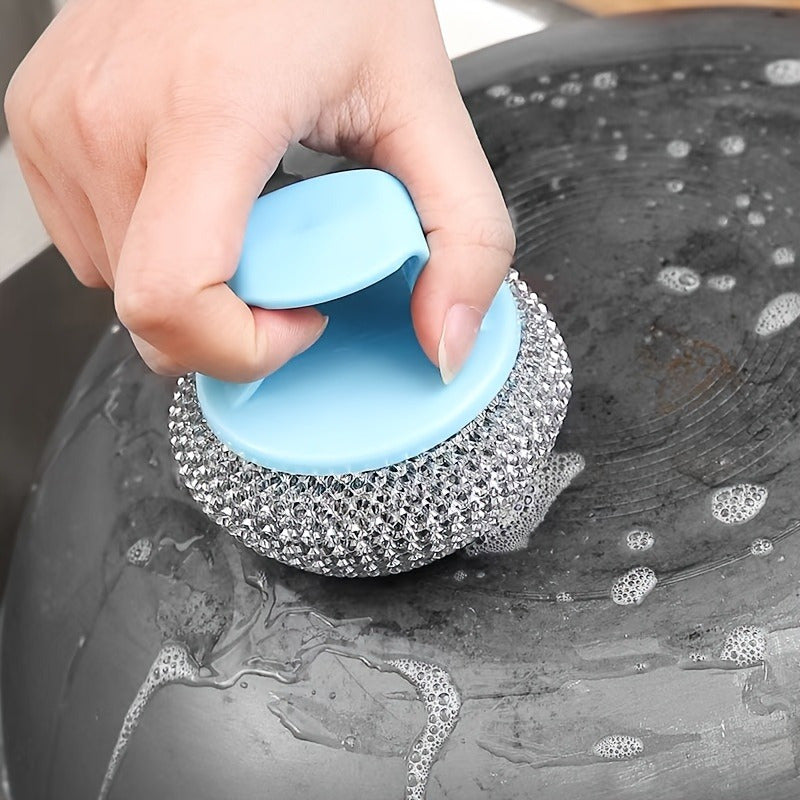 Stainless Steel Sponge Handle Brush, Replaceable Handle, Removable Decontamination Ball, Dishwashing Scrubber Cleaning Tool, Scratch-Free Nano, Household Residue-Free Kitchen Cleaning Tool