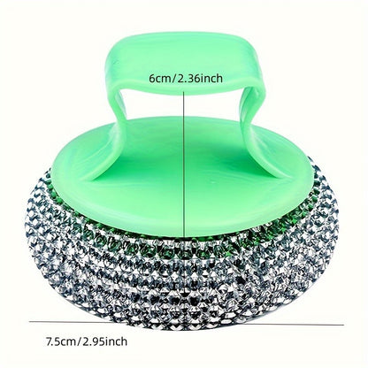 Stainless Steel Sponge Handle Brush, Replaceable Handle, Removable Decontamination Ball, Dishwashing Scrubber Cleaning Tool, Scratch-Free Nano, Household Residue-Free Kitchen Cleaning Tool