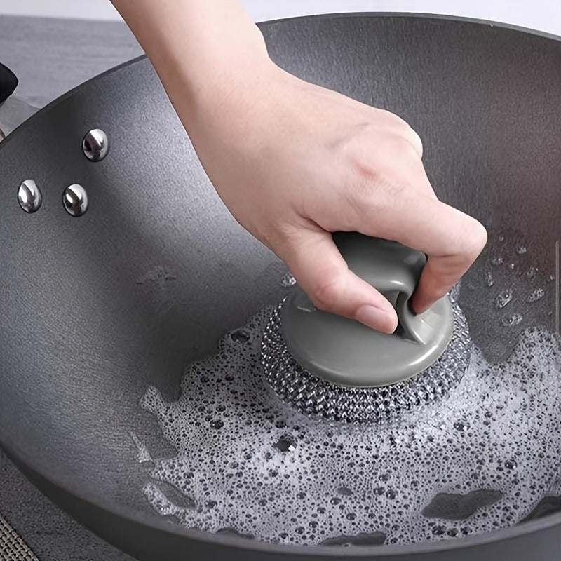 Stainless Steel Sponge Handle Brush, Replaceable Handle, Removable Decontamination Ball, Dishwashing Scrubber Cleaning Tool, Scratch-Free Nano, Household Residue-Free Kitchen Cleaning Tool