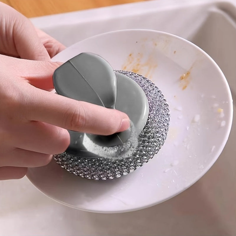 Stainless Steel Sponge Handle Brush, Replaceable Handle, Removable Decontamination Ball, Dishwashing Scrubber Cleaning Tool, Scratch-Free Nano, Household Residue-Free Kitchen Cleaning Tool
