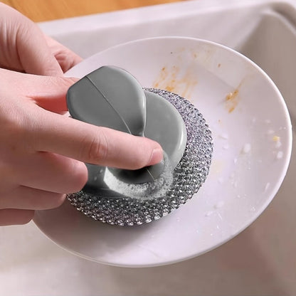 Stainless Steel Sponge Handle Brush, Replaceable Handle, Removable Decontamination Ball, Dishwashing Scrubber Cleaning Tool, Scratch-Free Nano, Household Residue-Free Kitchen Cleaning Tool