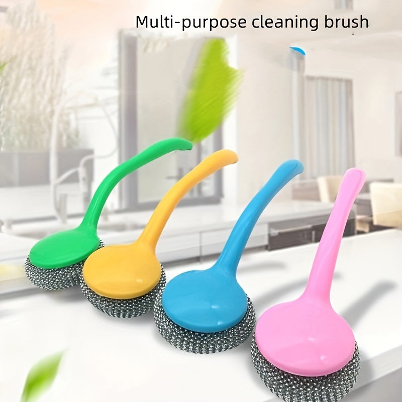 Stainless Steel Sponge Handle Brush, Replaceable Handle, Removable Decontamination Ball, Dishwashing Scrubber Cleaning Tool, Scratch-Free Nano, Household Residue-Free Kitchen Cleaning Tool