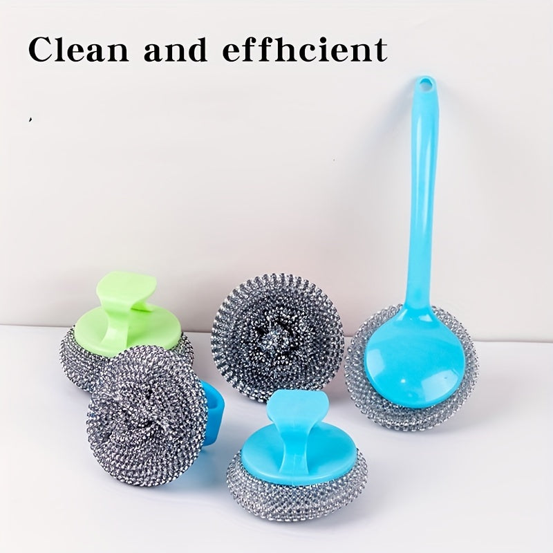 Stainless Steel Sponge Handle Brush, Replaceable Handle, Removable Decontamination Ball, Dishwashing Scrubber Cleaning Tool, Scratch-Free Nano, Household Residue-Free Kitchen Cleaning Tool